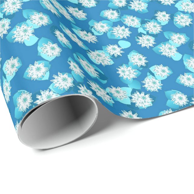 Papel De Presente Padrão de lírio, turquesa, azul e branco (Ponta do rolo)