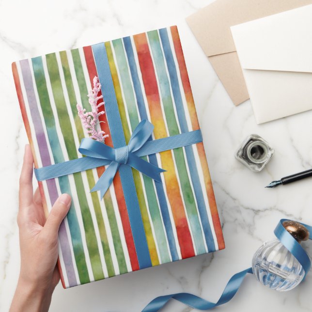 Papel De Presente Padrão de Listra Colorido Arco-íris da Moda (Presentear)