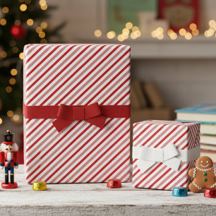 Papel De Presente Padrão de Listra fina de Bengala de Natal Vermelha