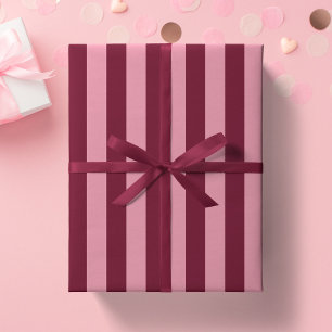 Papel De Presente Padrão de Listra Rosa e Borgonha Cereja Vermelha O