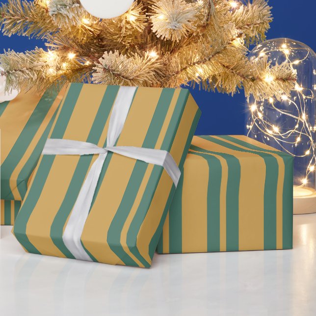 Papel De Presente Padrão de Listra Tradicional Verde Turquesa e Most (Feriados)