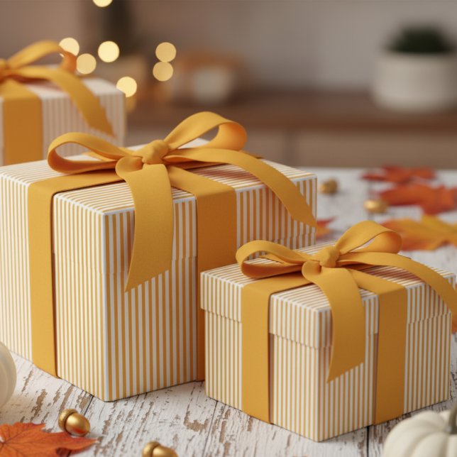 Papel De Presente Padrão de listras amarelas de girassol moderno (Modern & Classic Sunflower Yellow Wrapping Paper. Trendy Navy Blue & White Chic Stripes Pattern)