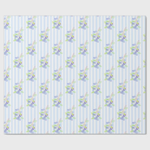 Papel De Presente Padrão de Listras Botânicas de Mirtilo em Aquarela