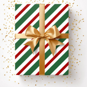 Papel De Presente Padrão de listras brancas verdes de Natal