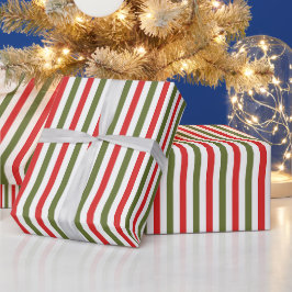 Papel De Presente Padrão de Listras de Natal Vermelho Verde Branco R