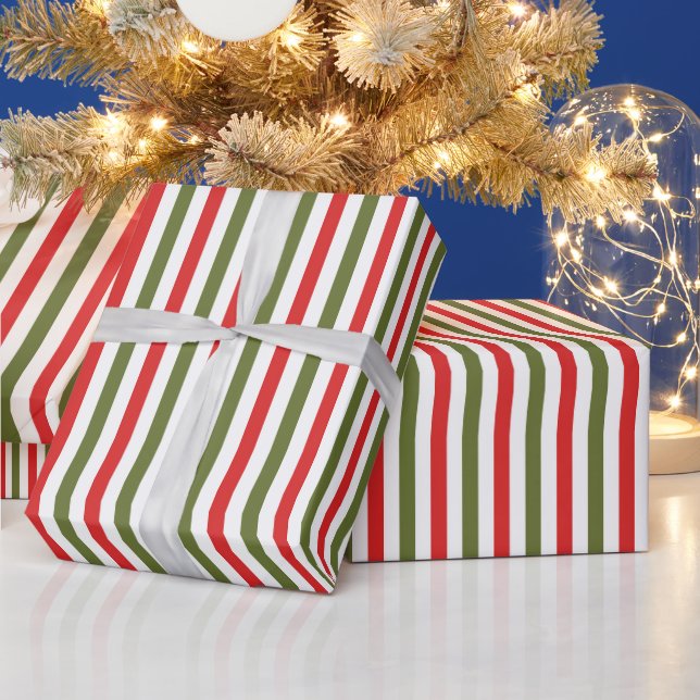 Papel De Presente Padrão de Listras de Natal Vermelho Verde Branco R (Feriados)