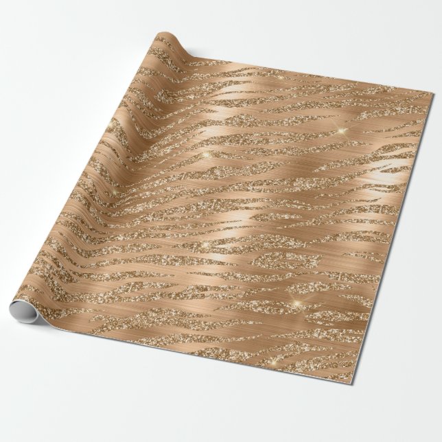 Papel De Presente Padrão de Listras de Tigre Selvagem com Brilho Dou (Desenrolado)