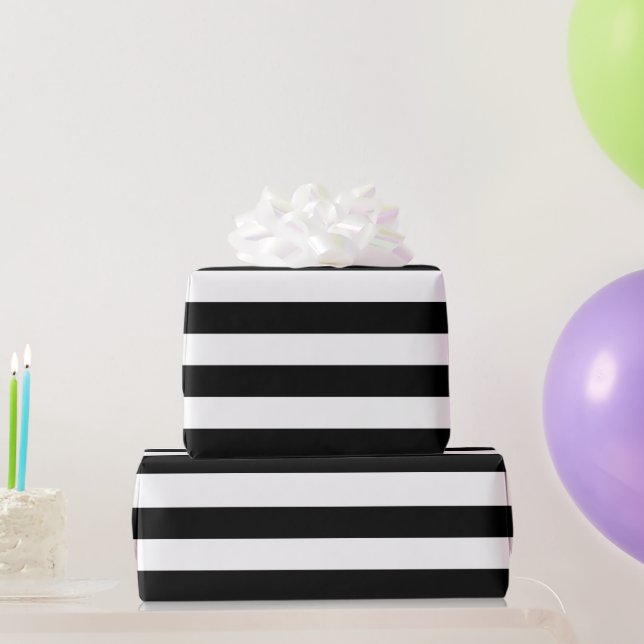 Papel De Presente Padrão de Listras Largas Pretas e Brancas (Presentes para festas)
