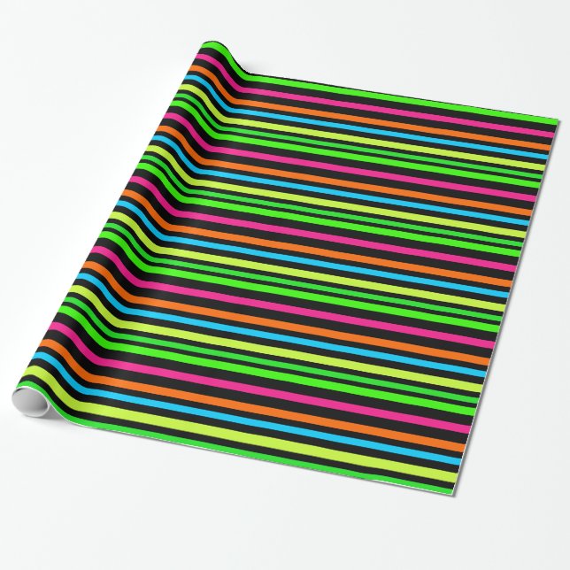 Papel De Presente Padrão de Listras Neon (Desenrolado)
