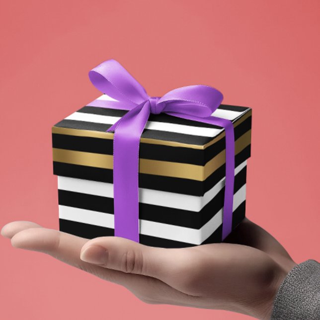 Papel De Presente Padrão de listras pretas, brancas e douradas (Criador carregado)