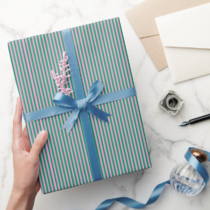 Papel De Presente Padrão de Listras Rosa Verde Pré-Moderno Retrô
