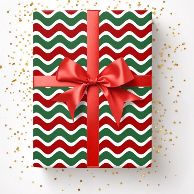 Papel De Presente Padrão de Listras Verdes e Vermelhos de Natal (Christmas Red Green Stripes Pattern Wrapping Paper)