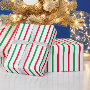 Papel De Presente padrão de listras vermelhas verdes e brancas de na