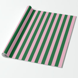 Papel De Presente Padrão de Listras Verticais em Rosa e Verde