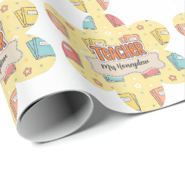 Papel De Presente Padrão de Livro Escolar do Professor Amarelo