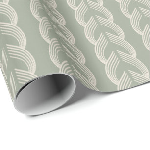 Papel De Presente Padrão de Luxo Art Déco em Verde Salvia Arqueado