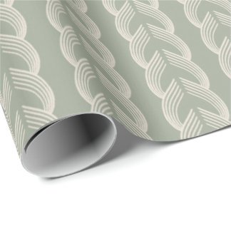 Papel De Presente Padrão de Luxo Art Déco em Verde Salvia Arqueado