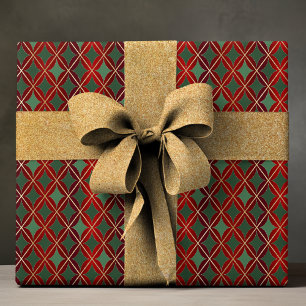 Papel De Presente Padrão de luxo Dourado de Harlequin Vermelho Elega