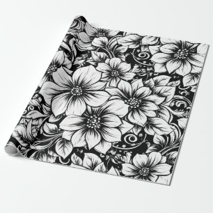Papel De Presente Padrão de Luxo Floral Monocromático Chic (1)