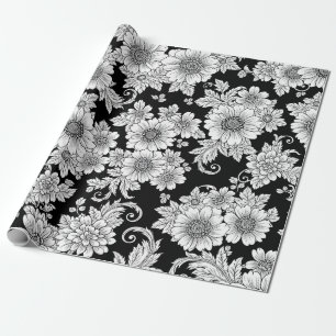 Papel De Presente Padrão de Luxo Floral Monocromático Chic (2)