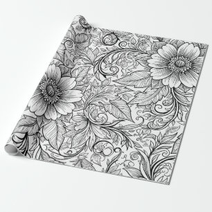 Papel De Presente Padrão de Luxo Floral Monocromático Chic (3)