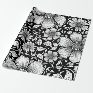 Papel De Presente Padrão de Luxo Floral Monocromático Chic (6)
