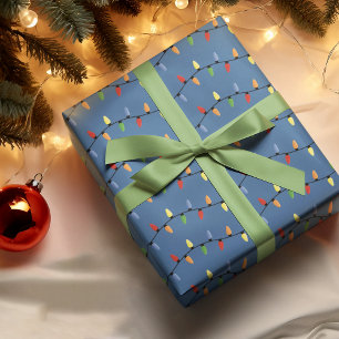 Papel De Presente Padrão de Luzes de Árvore de Natal Festivas Colori