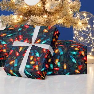 Papel De Presente Padrão de Luzes de Natal Brilhantes