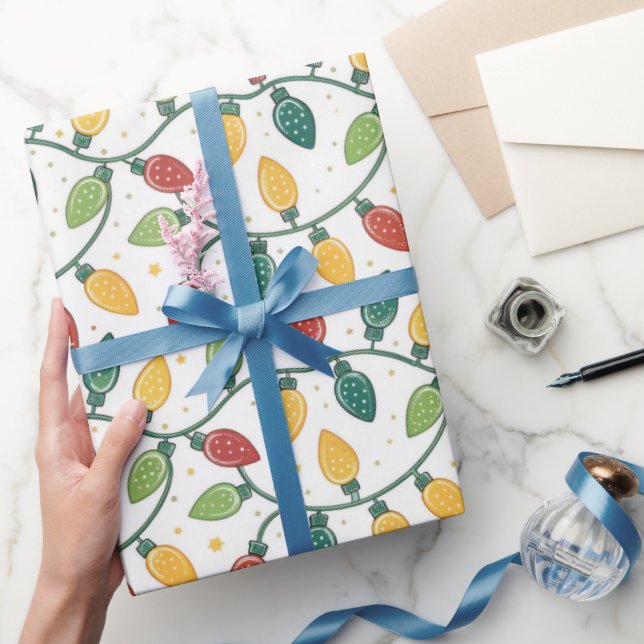 Papel De Presente Padrão de Luzes de Natal em Corda (Presentear)