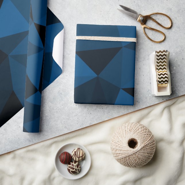 Papel De Presente Padrão de malha geométrica azul escuro e preto (Artesanato)