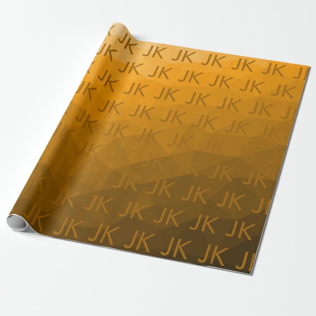 Papel De Presente Padrão de malha geométrica gradiente laranja Monog (Desenrolado)