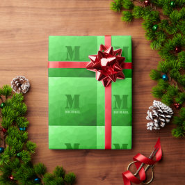 Papel De Presente Padrão de malha geométrica monograma verde claro