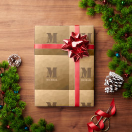 Papel De Presente Padrão de malha geométrica ombre marrom Monograma