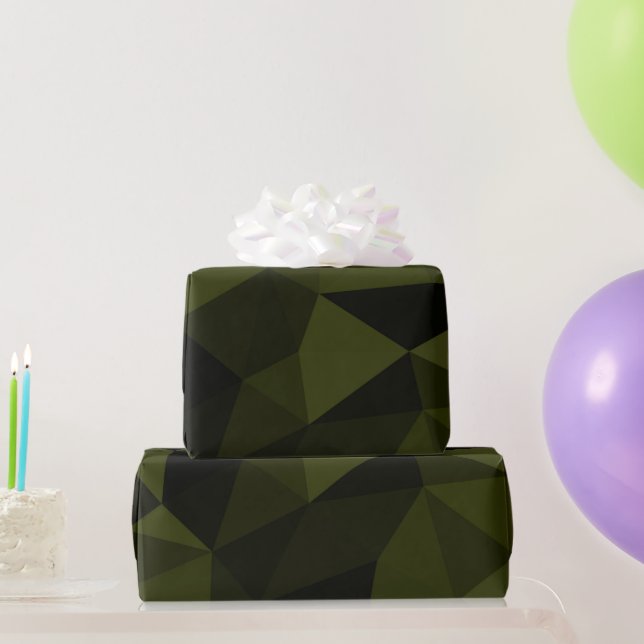Papel De Presente Padrão de malha geométrica preta verde exército es (Presentes para festas)