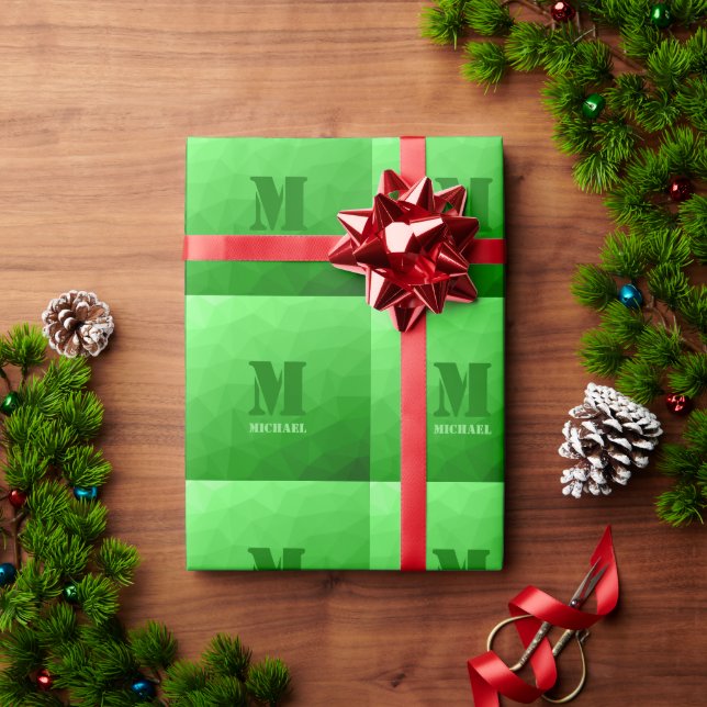 Papel De Presente Padrão de malha geométrica verde claro Monograma (Presente de Natal)