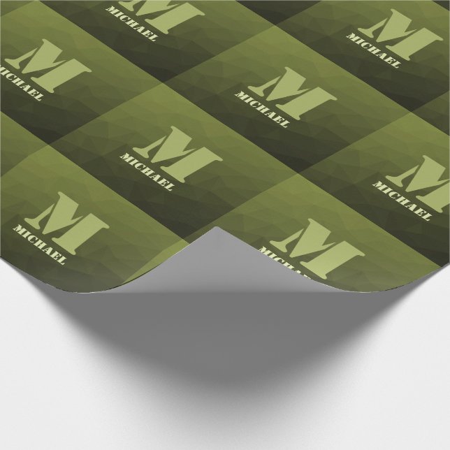 Papel De Presente Padrão de malha geométrica verde oliva do exército (Ponta)