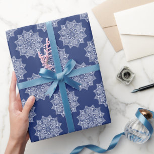 Papel De Presente Padrão de mandala azul-marinho feminino e elegante