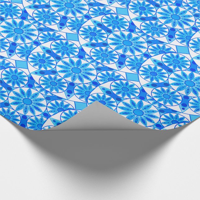 Papel De Presente Padrão de mandala, cobalto, turquesa e branco (Ponta)