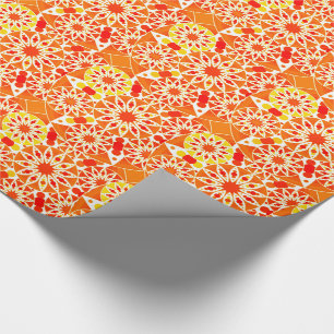 Papel De Presente Padrão de Mandala, Coral Orange e Dourado