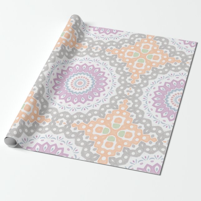 Papel De Presente Padrão de Mandala de Primavera Pastel em Simetria  (Desenrolado)
