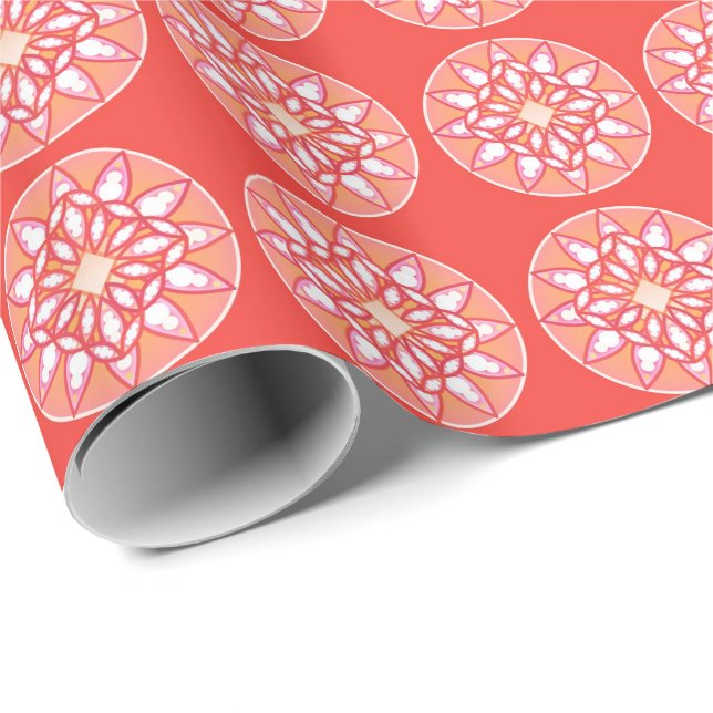 Papel De Presente Padrão de Mandala em lavanda, orquídea e coral (Ponta do rolo)