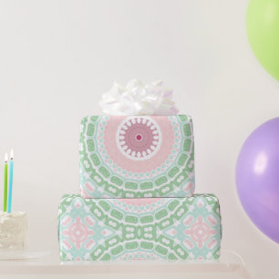 Papel De Presente Padrão de Mandala Moderno Rosa e Verde