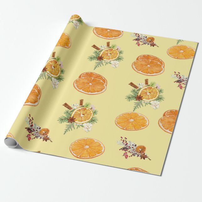 Papel De Presente Padrão de mandarinas (Desenrolado)
