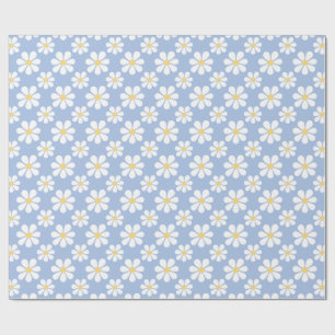 Papel De Presente Padrão de Margarida Azul Branco
