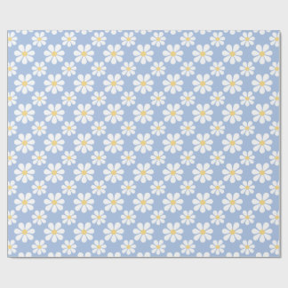 Papel De Presente Padrão de Margarida Azul Branco