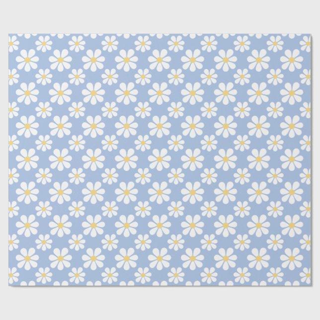 Papel De Presente Padrão de Margarida Azul Branco (Aberto)