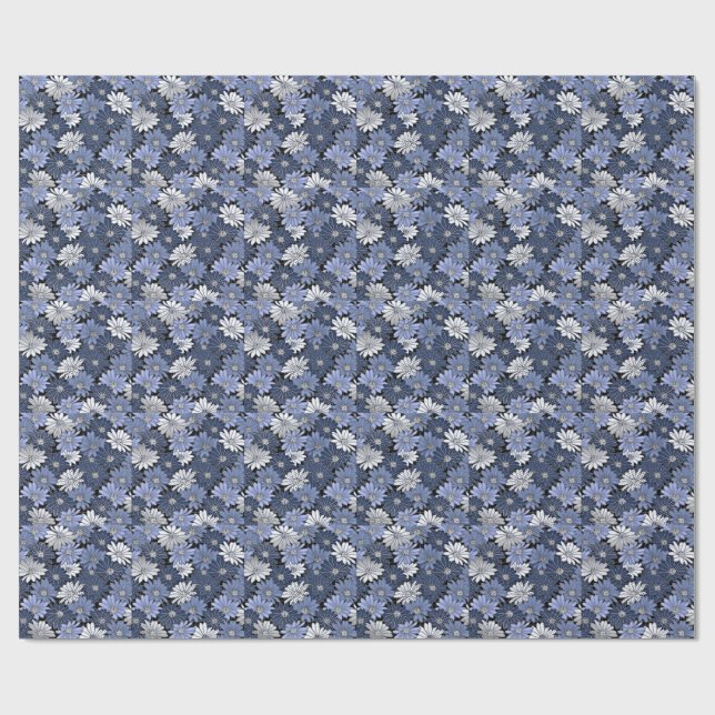 Papel De Presente Padrão de margarida azul e branco (Aberto)