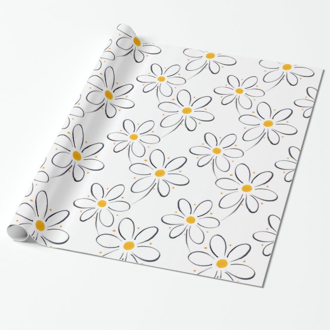 Papel De Presente Padrão de margarida branca (Desenrolado)