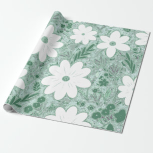 Papel De Presente Padrão de margarida branca verde-chique