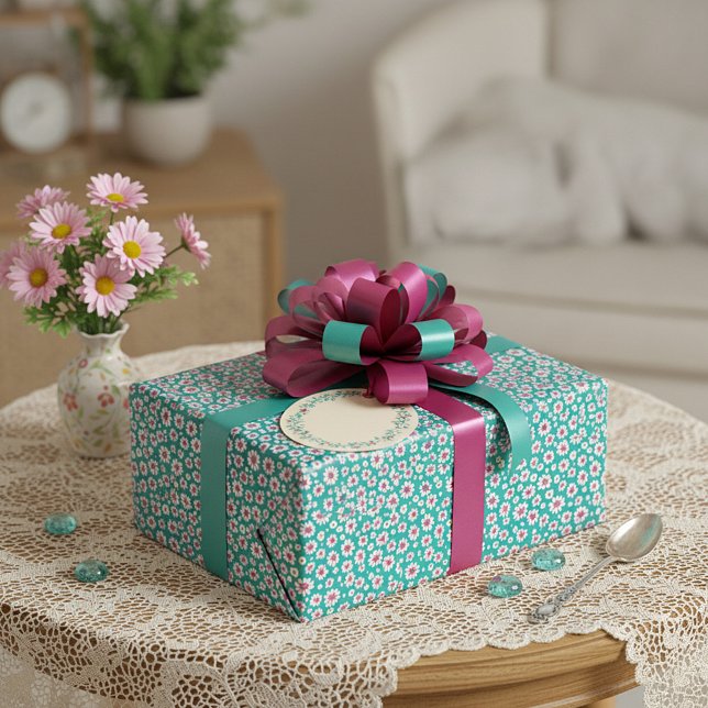 Papel De Presente Padrão de margaridas em aquarela rosa e amarelo (Criador carregado)